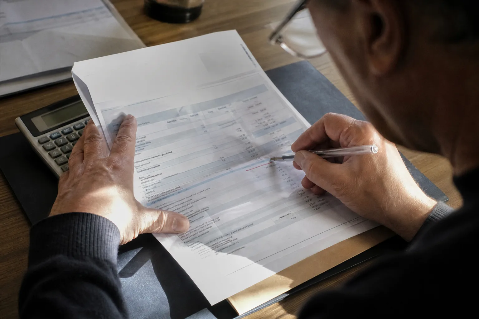Un décompte de remboursement posé sur une table de cuisine à côté d’une facture vétérinaire